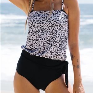 NWT Leopard Tie Side Tummy Control Tankini Set